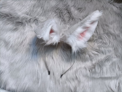 Cos Bunny Ears Kit Cosplay White/Blue/Grey Rabbit Headband Hairband Cosplay Bunny Ears Costume Accessories Halloween Cosplay Animal Ears Furry Ears Faux Fur