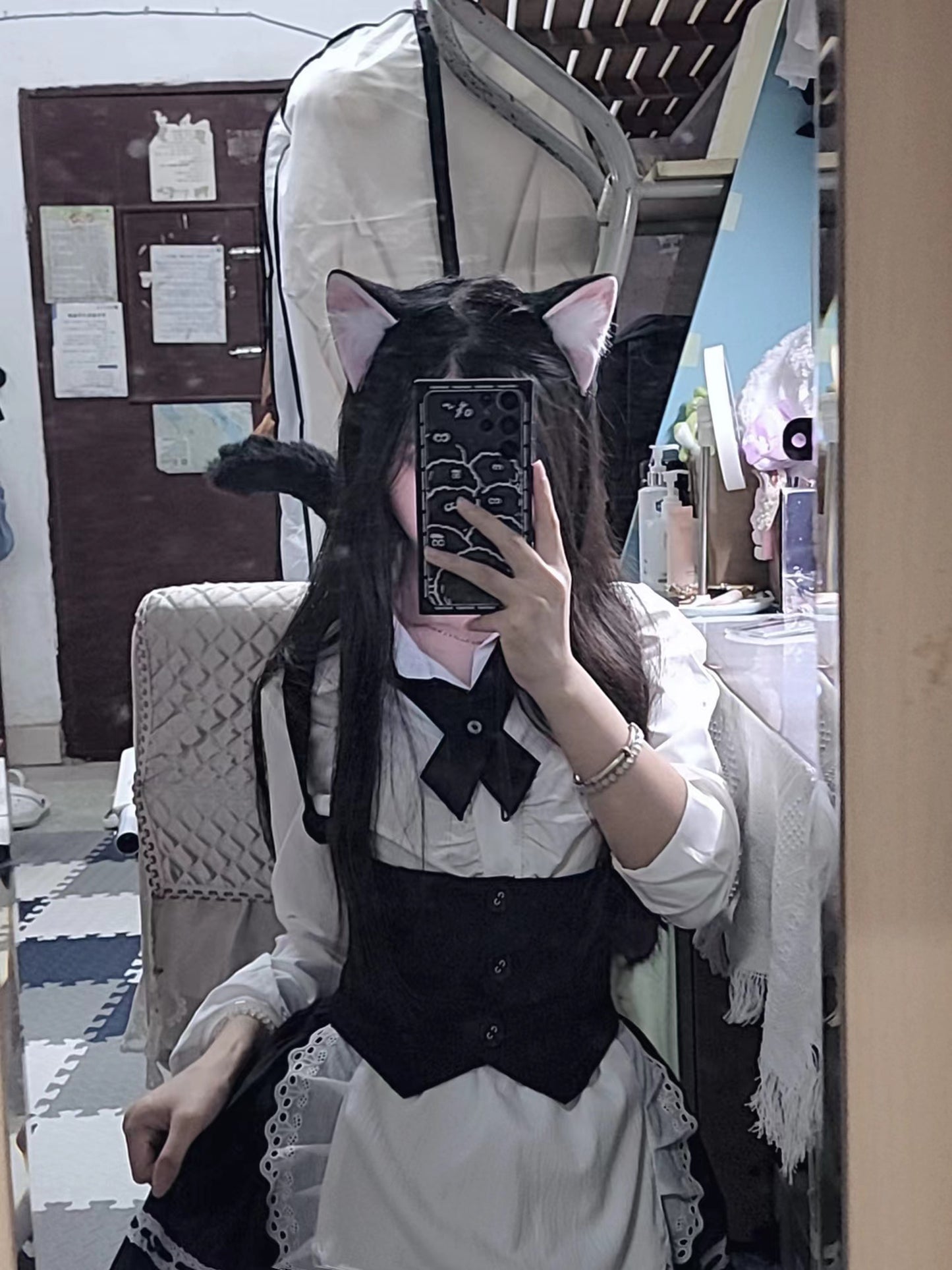 Cosplay Cat Ears Tail Kit Custom Animal Cosplay Headdress Hairband Black Cat Ears Costume