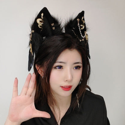 Cat Ears Headband Cosplay Cat Headband Hairband Cosplay Cat with Snake Accessories Custom Animal Ears Furry Ears Faux Fur