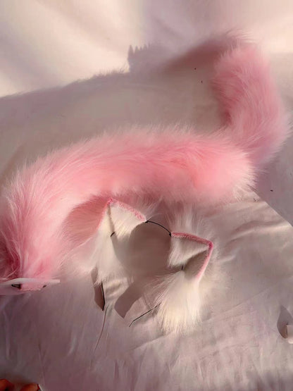 Cosplay Cat Ears Tail Kit Cosplay Cat Headband Hairband Pink Cat Ears Costume Accessories Custom Animal Ears